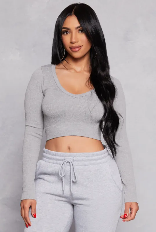 Seamless Ribbed Knit Long Sleeve Crop Top sold by Rainbow