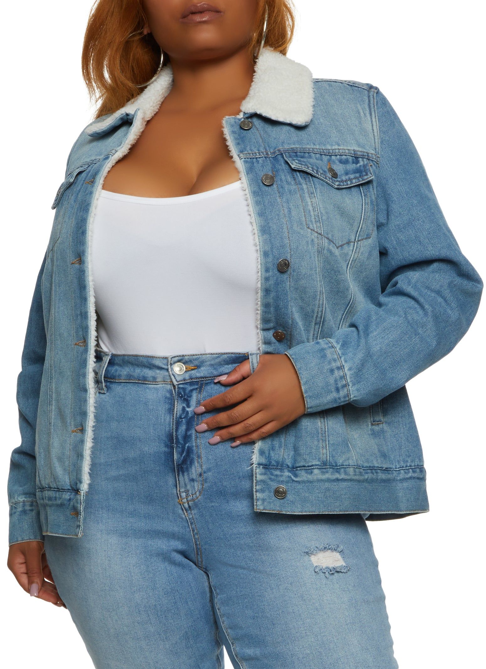 Plus Size Sherpa Lined Denim Jacket sold by Rainbow