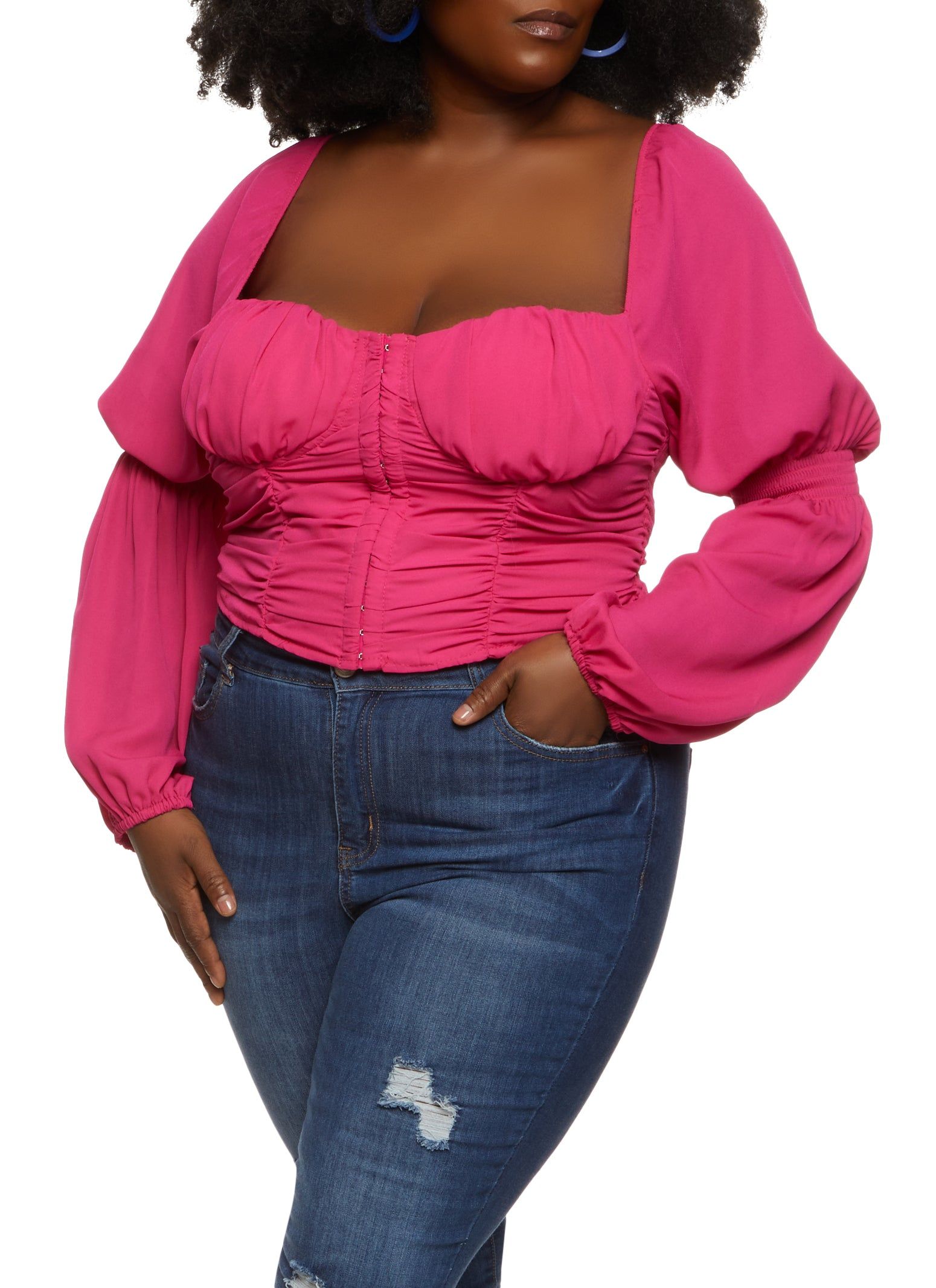 Plus Size Balloon Sleeve Hook and Eye Bustier Top sold by Rainbow