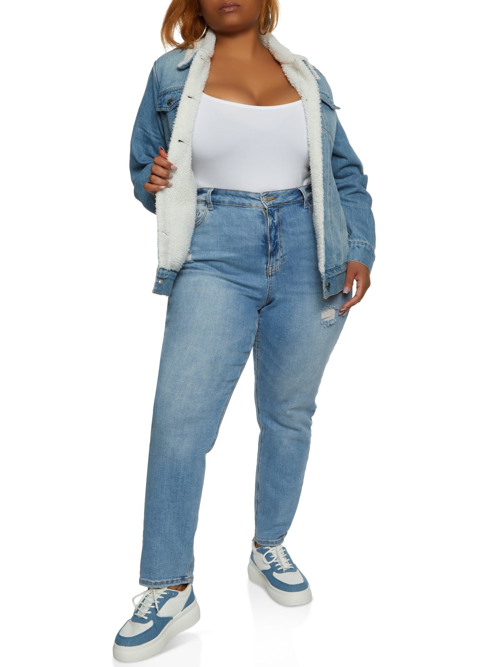 Plus Size Sherpa Lined Denim Jacket sold by Rainbow product image thumbnail 2