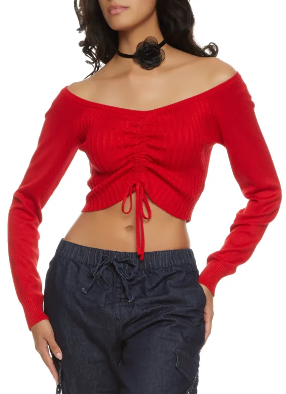 Ribbed Ruched Front Cropped Sweater sold by Rainbow