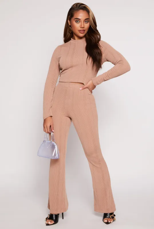 Ribbed Knit High Waisted Flare Pants sold by Rainbow