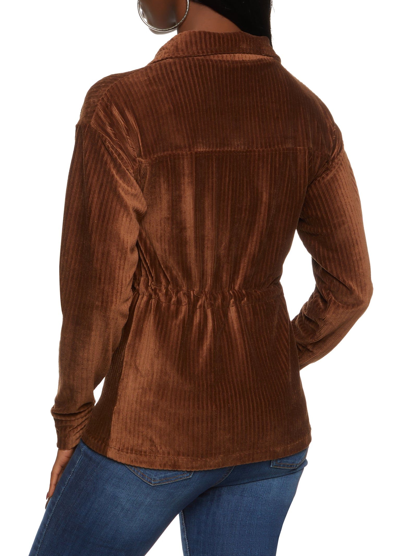 Ribbed Knit Velour Button Front Tie Waist Shirt sold by Rainbow product image thumbnail 2