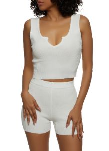 Ribbed Notch Neck Cropped Tank Top sold by Rainbow