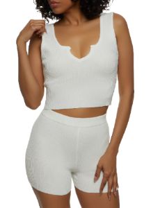 Ribbed Notch Neck Cropped Tank Top sold by Rainbow