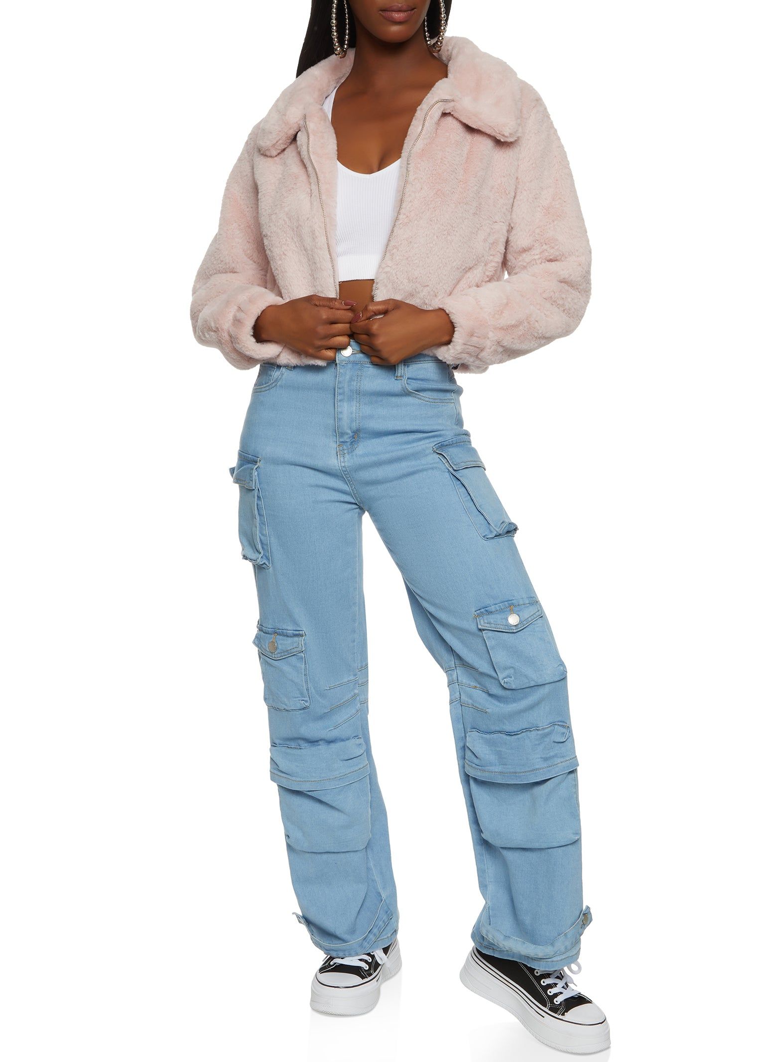 Zip Front Faux Fur Bomber Jacket sold by Rainbow product image thumbnail 2