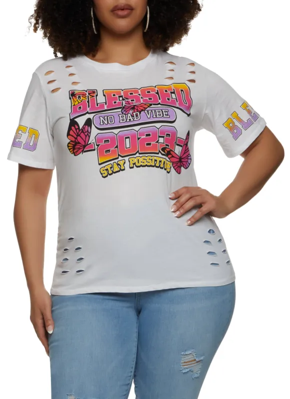 Plus Size Blessed 2023 Laser Cut Tee sold by Rainbow