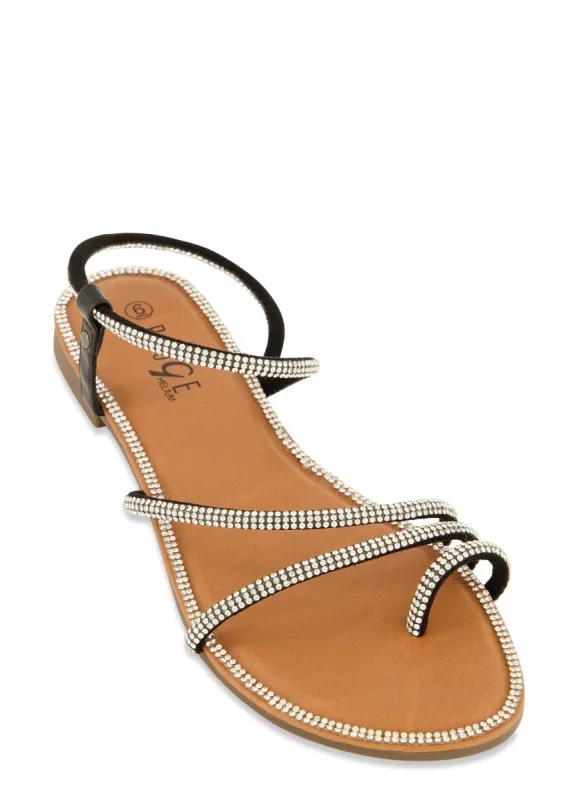 Rhinestone Strappy Toe Loop Flat Sandals sold by Rainbow