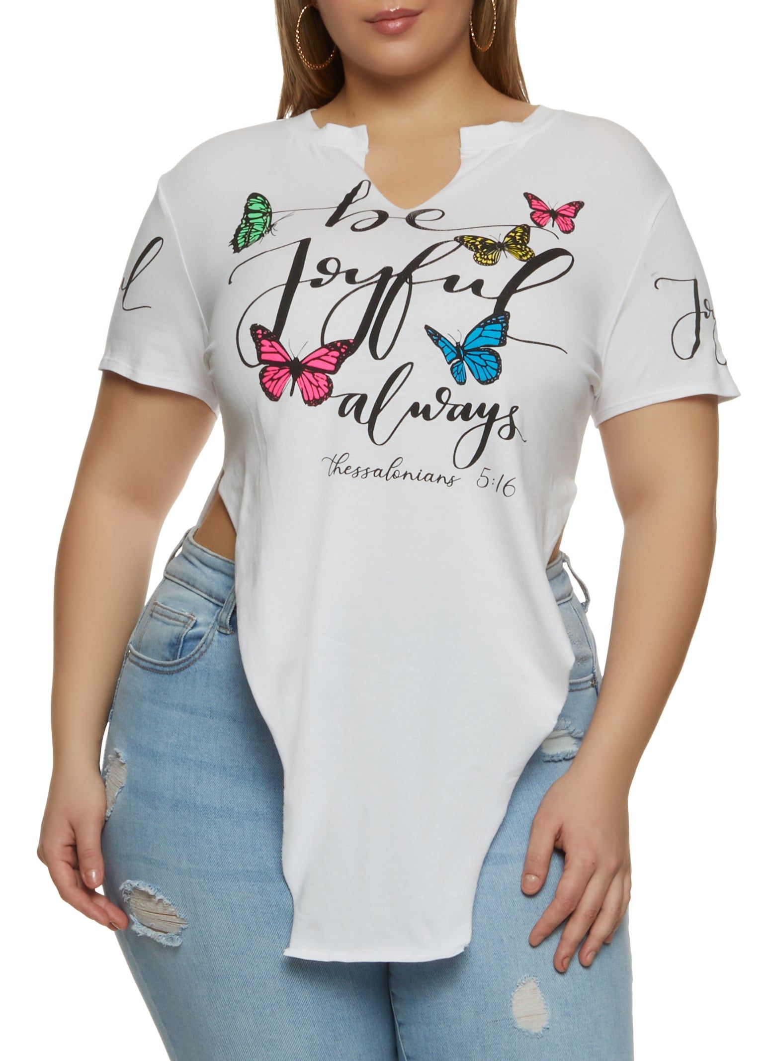 Plus Size Be Joyful Always Notch Neck Top sold by Rainbow