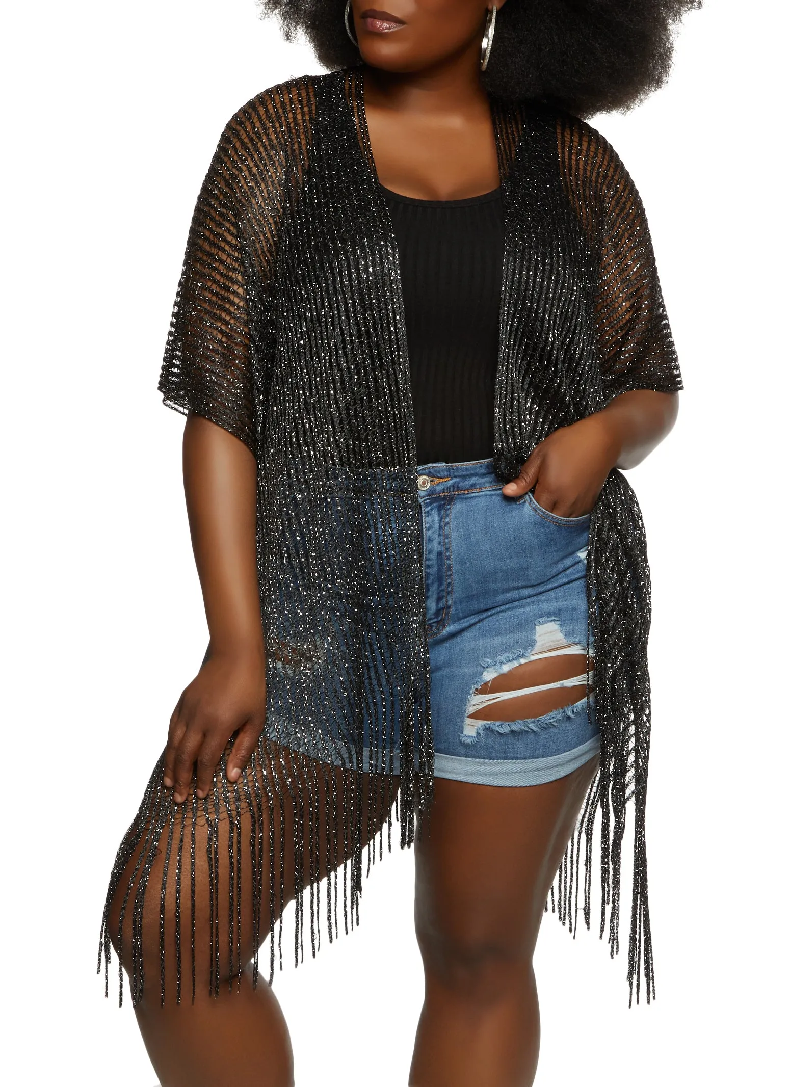 Lurex Shadow Stripe Fringe Hem Kimono sold by Rainbow product image thumbnail 5