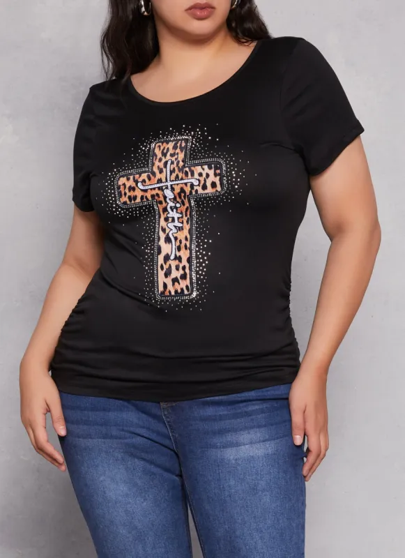 Plus Size Faith Rhinestone Patch Graphic Tee sold by Rainbow