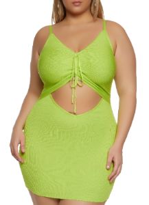 Plus Size Ruched Front Cut Out Mini Dress sold by Rainbow
