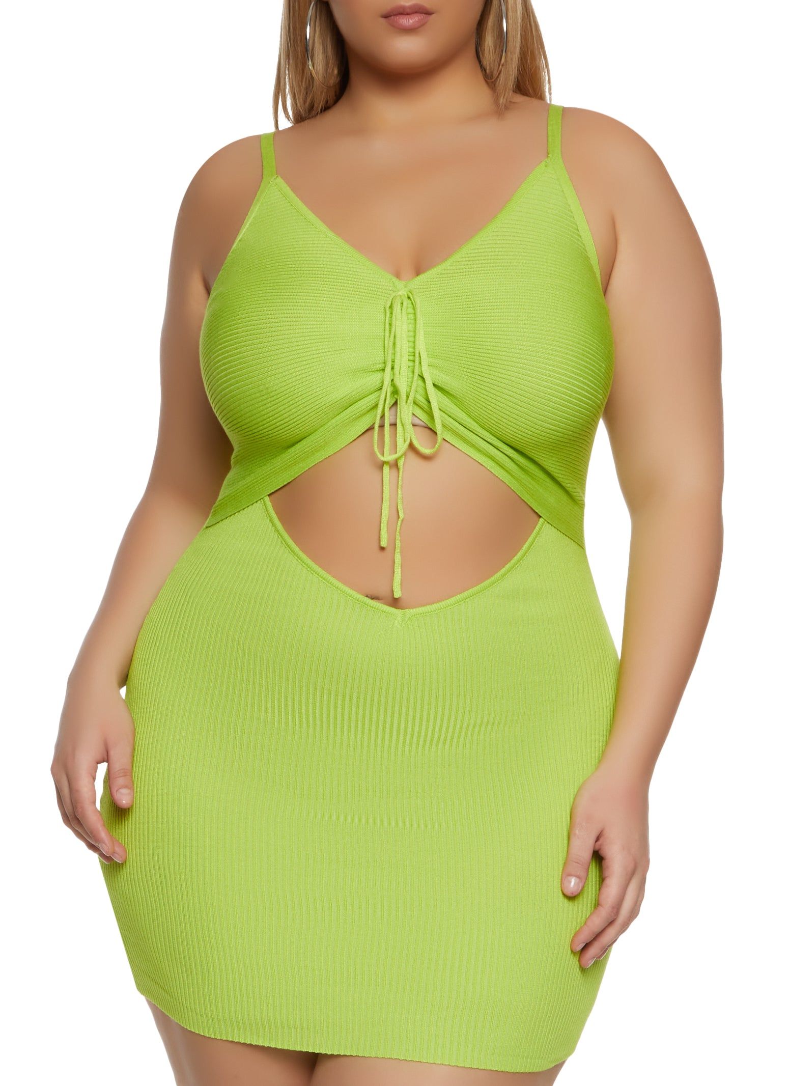 Plus Size Ruched Front Cut Out Mini Dress sold by Rainbow