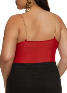 Plus Size Chain Strap Mesh Bustier Bodysuit sold by Rainbow