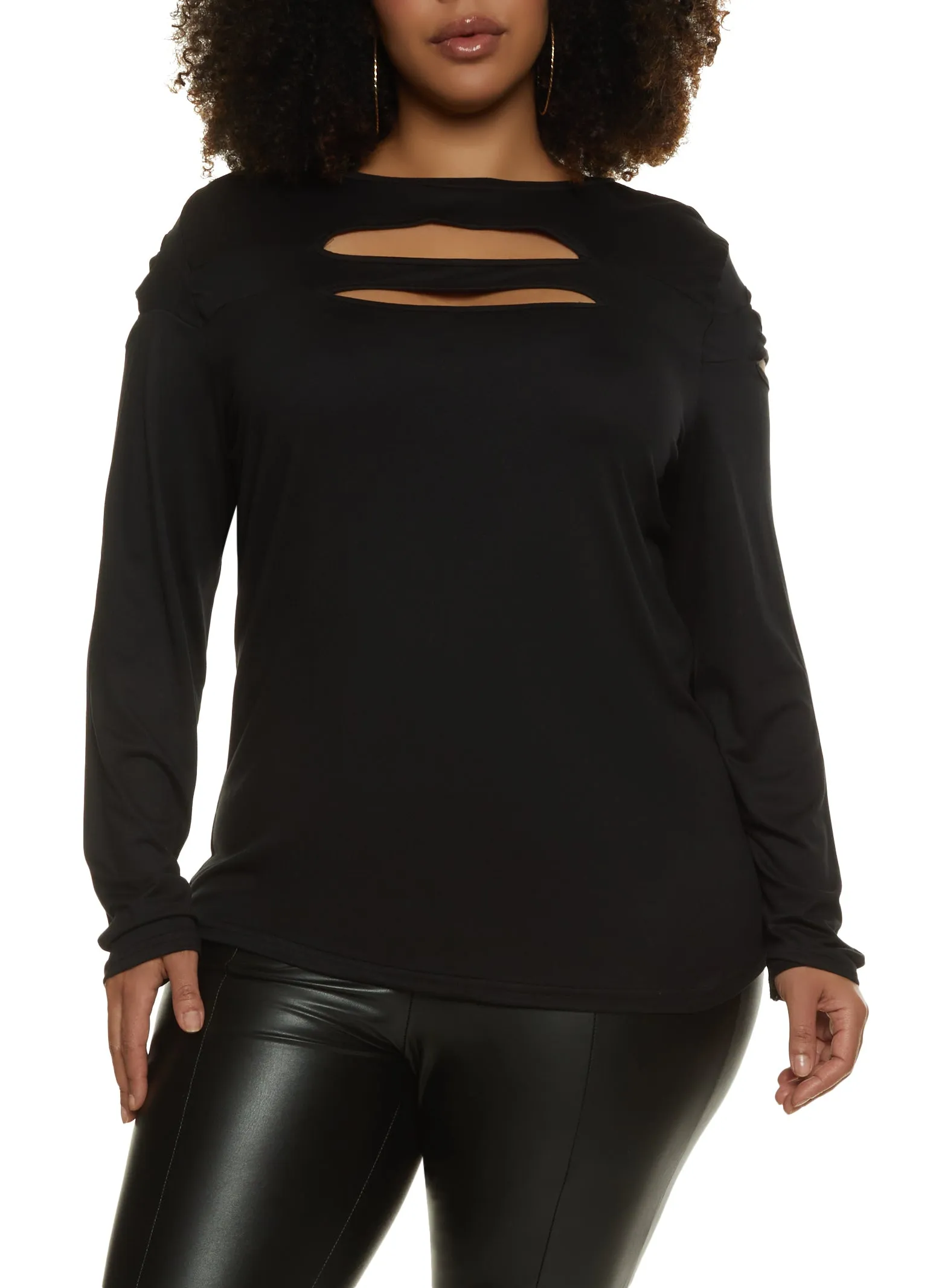 Plus Size Cut Out Keyhole Long Sleeve Tee sold by Rainbow