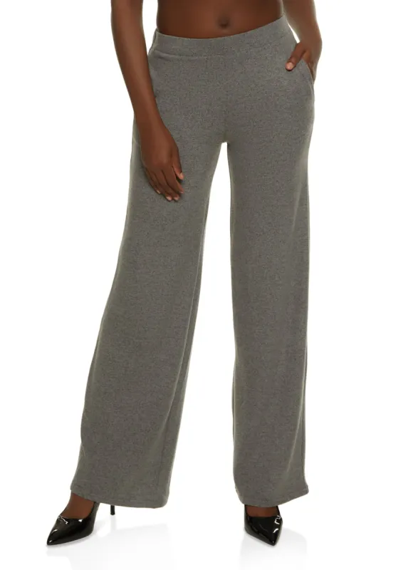 Brushed Knit High Waist Wide Leg Pants sold by Rainbow