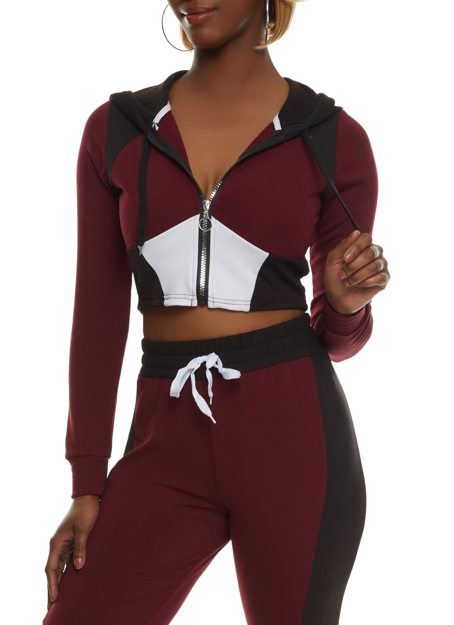 Color Blocked Zip Front Cropped Track Jacket sold by Rainbow product image thumbnail 2