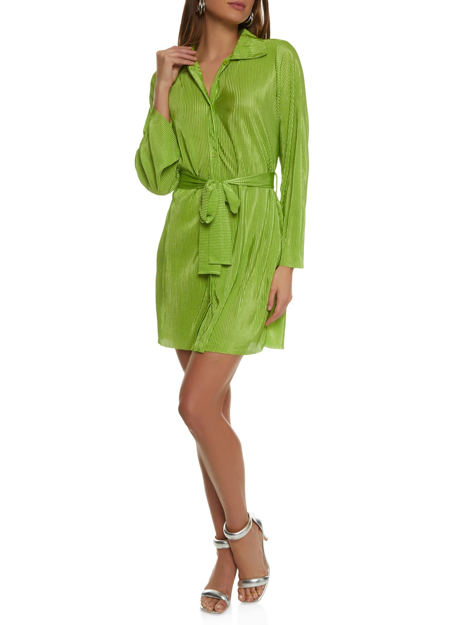 Plisse Tie Waist Shirt Dress sold by Rainbow product image thumbnail 2