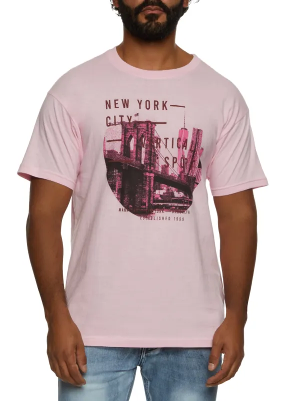 Mens New York City Short Sleeve Crew Neck Graphic T Shirt sold by Rainbow