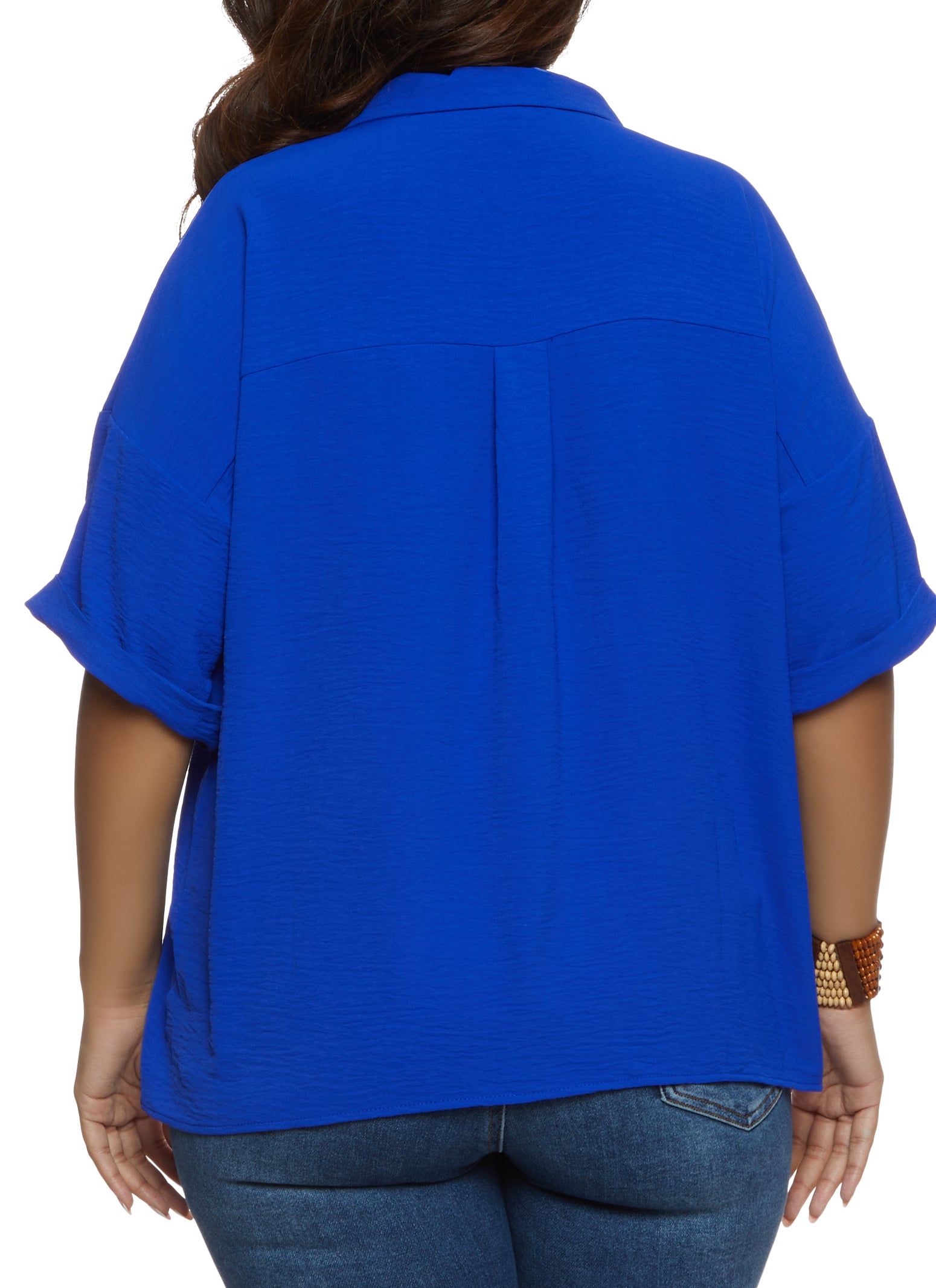 Plus Size Airy Short Sleeve Button Front Shirt sold by Rainbow product image thumbnail 2