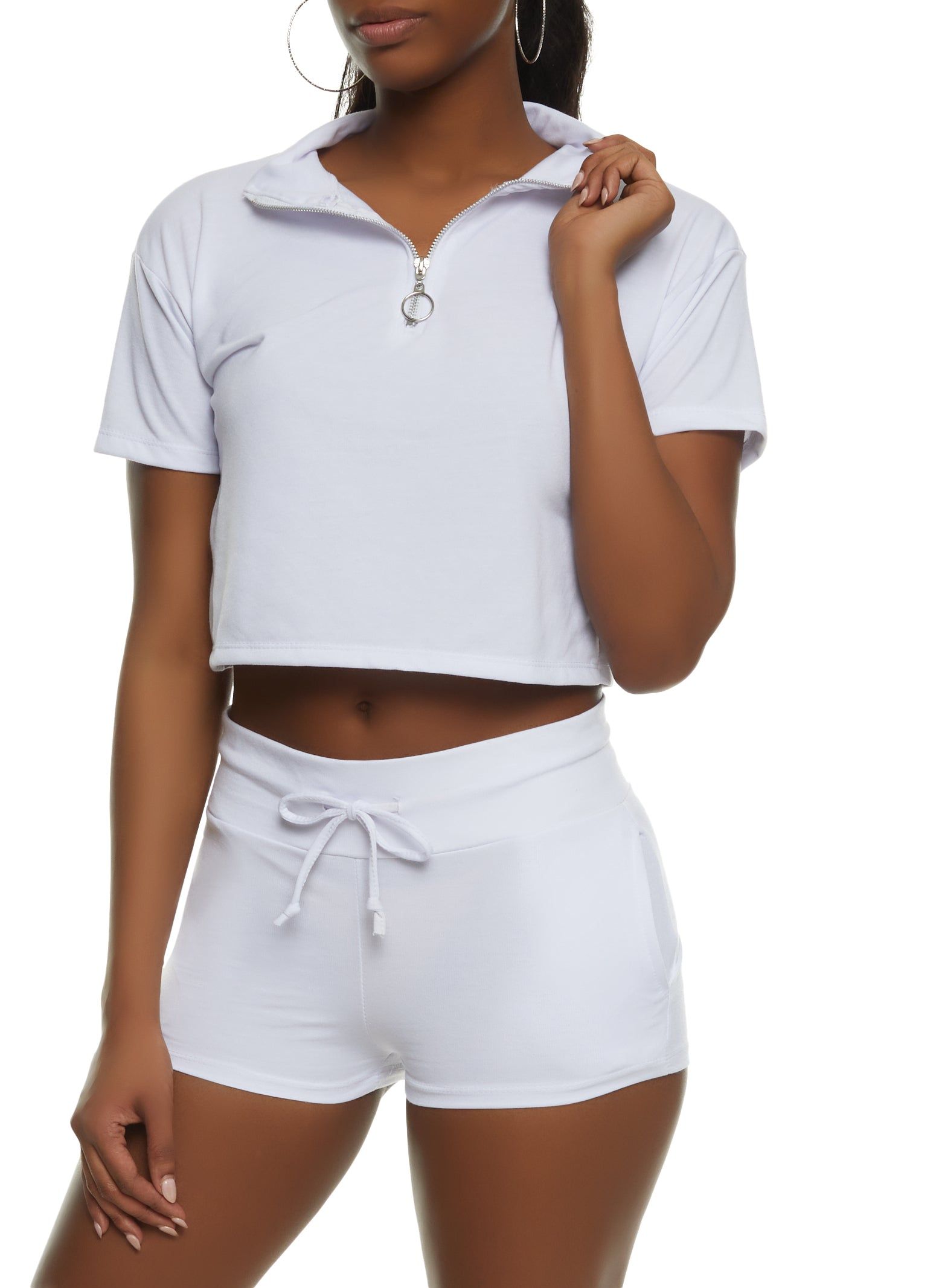 Solid Zip Neck Cropped Polo Shirt sold by Rainbow product image thumbnail 2