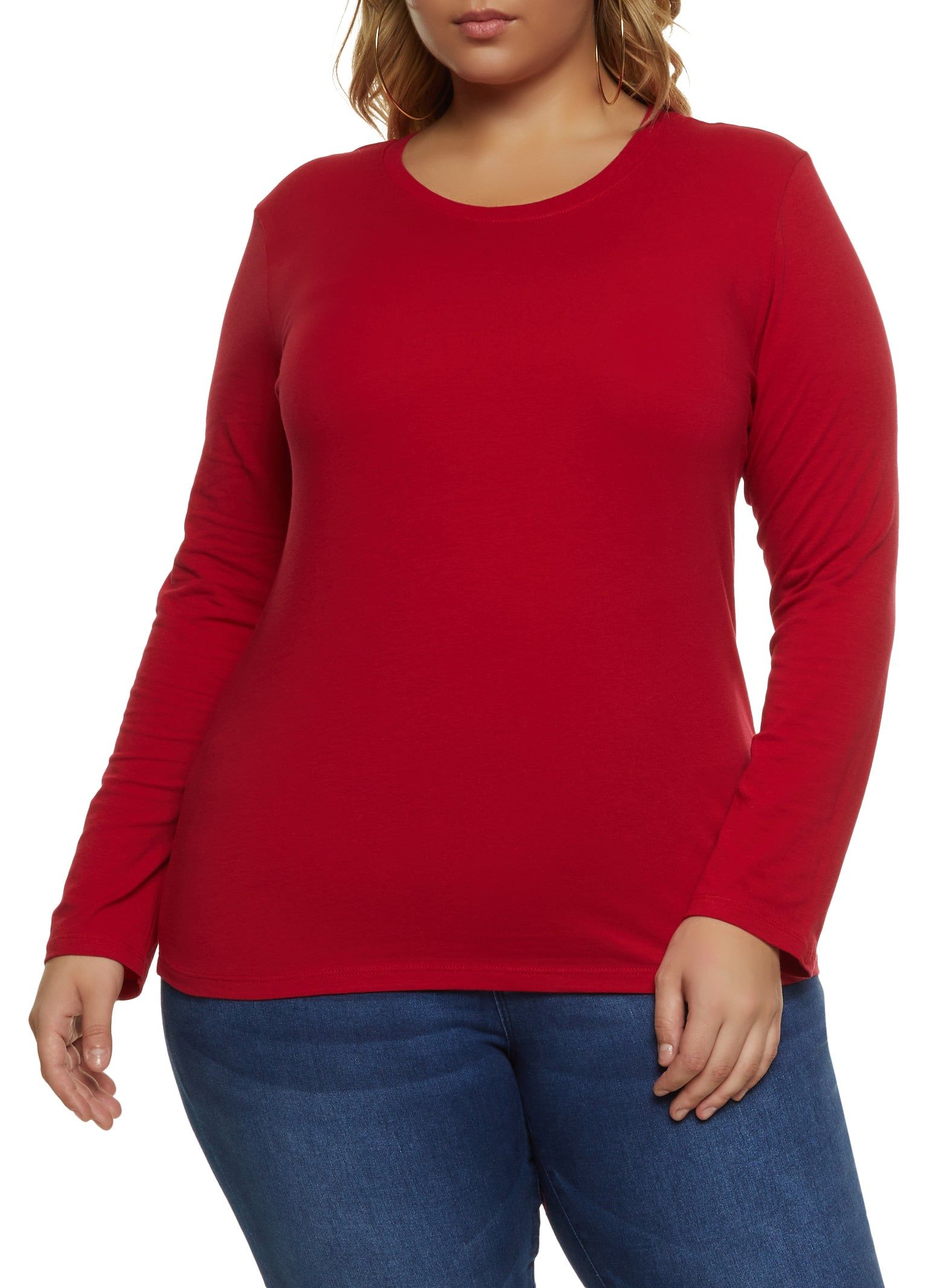 Plus Size Basic Crew Neck Long Sleeve Tee sold by Rainbow
