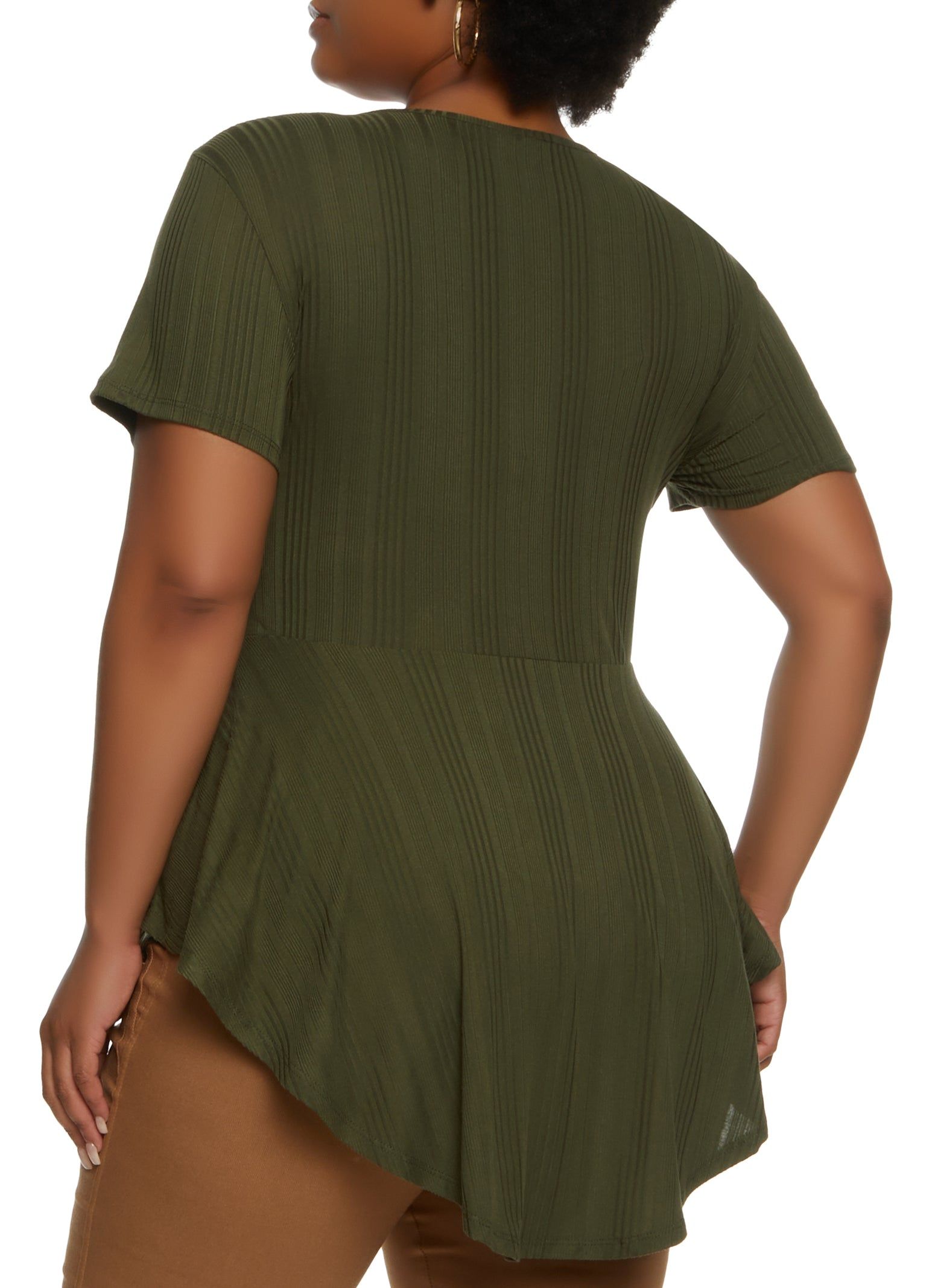 Plus Size Ribbed Hanky Hem Top with Necklace sold by Rainbow product image thumbnail 2