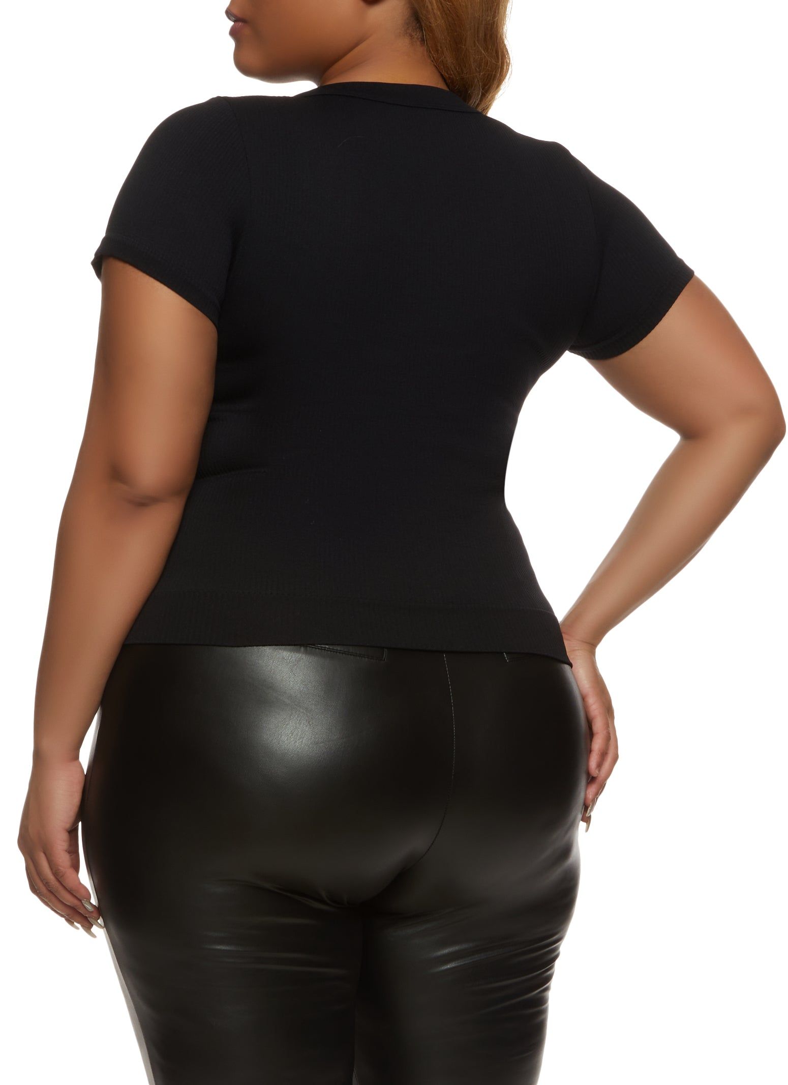 Plus Size Rib Knit Short Sleeve Seamless Tee sold by Rainbow product image thumbnail 2