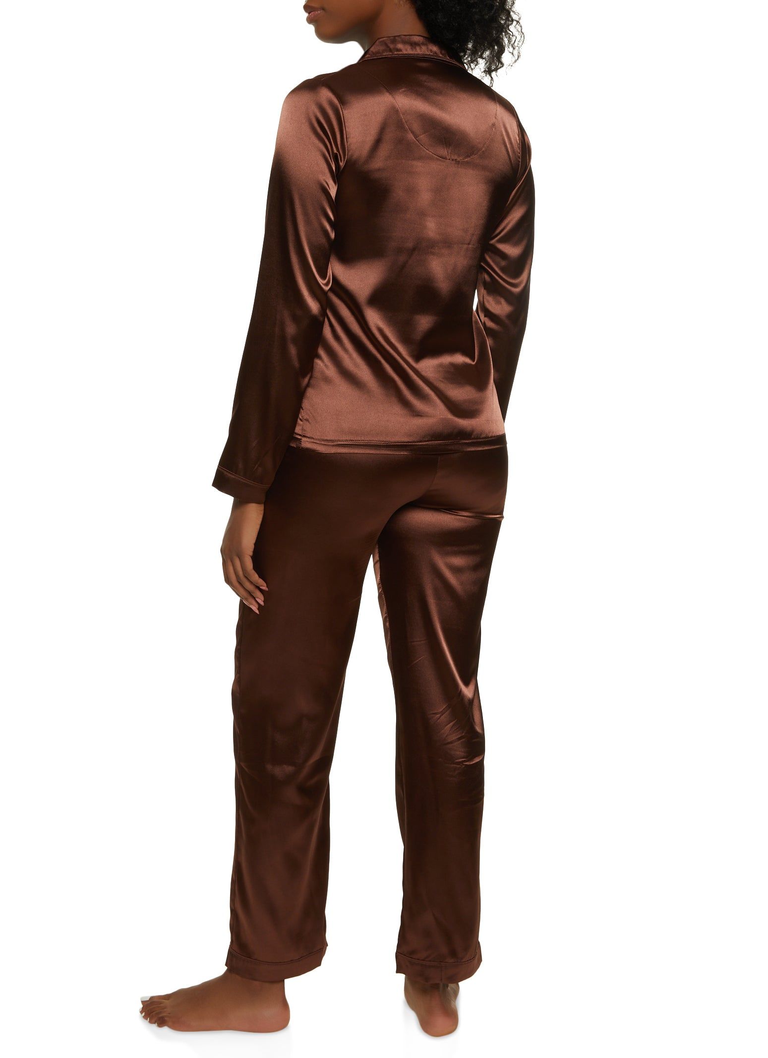 Satin Long Sleeve Button Down Pajama Shirt and Pants sold by Rainbow product image thumbnail 2