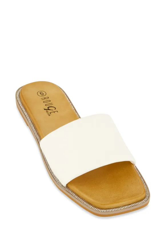 Rhinestone Trim Single Band Slide Sandals sold by Rainbow