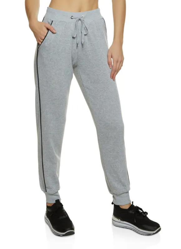 Contrast Piping High Waist Drawstring Joggers sold by Rainbow