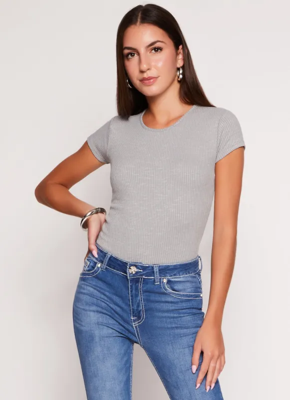 Basic Ribbed Crew Neck Tee sold by Rainbow