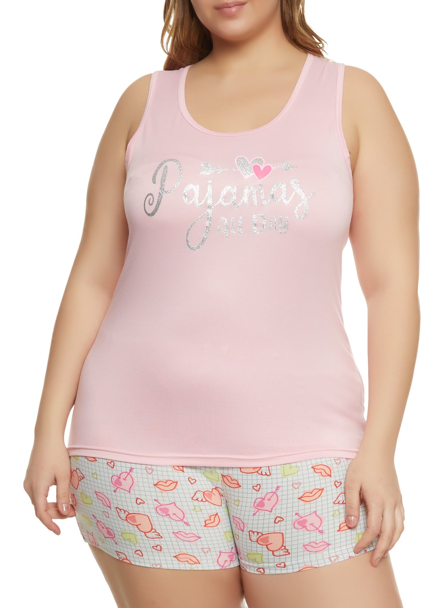 Plus Size Pajamas All Day Graphic Tank Top and Shorts sold by Rainbow