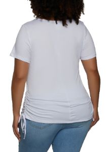 Plus Size Faith Rhinestone Ruched Graphic Tee sold by Rainbow