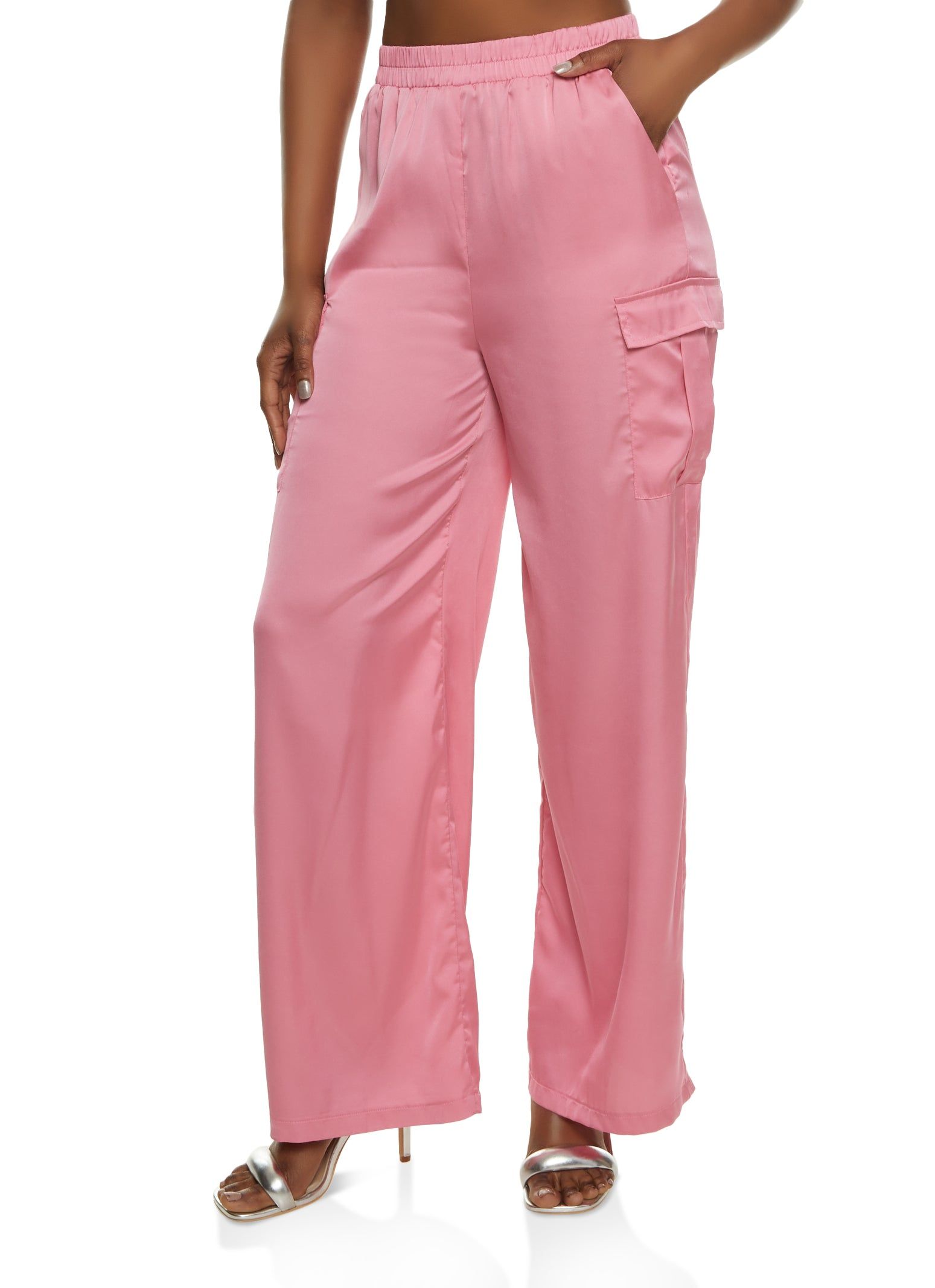 Satin Cargo Pocket Wide Leg Pants sold by Rainbow