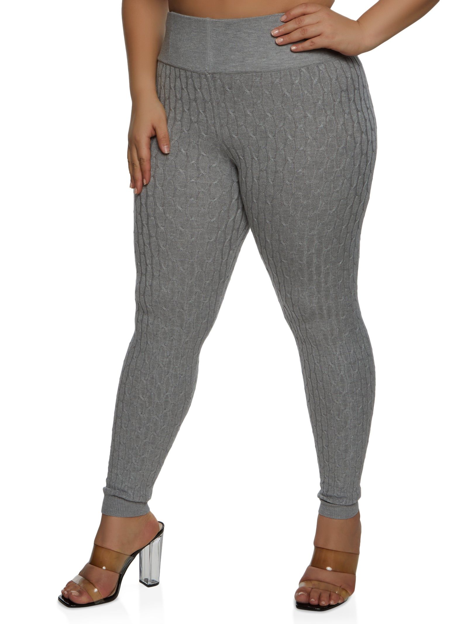Plus Size High Waist Cable Knit Leggings sold by Rainbow