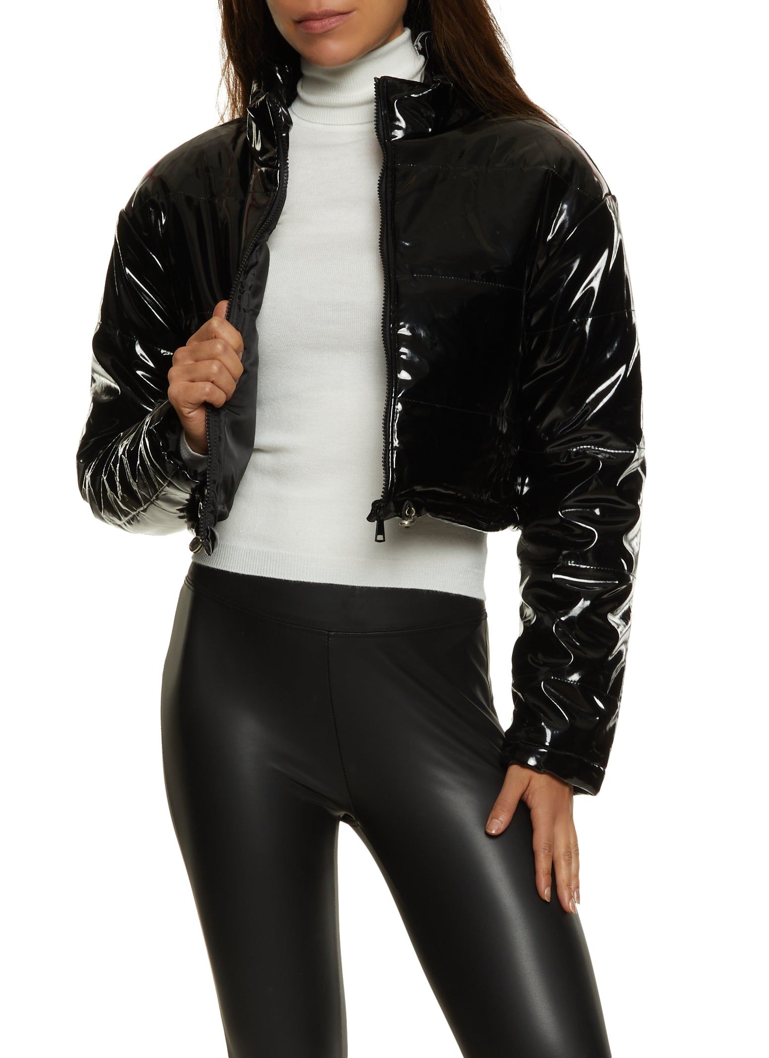 Faux Patent Leather Puffer Jacket sold by Rainbow