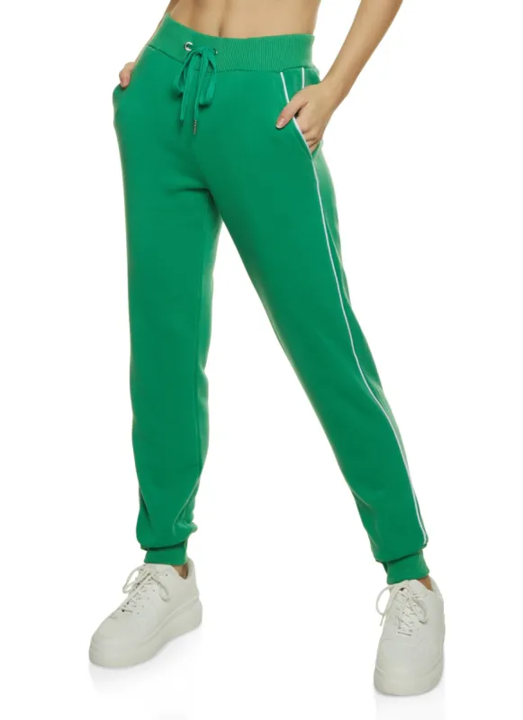 Contrast Piping High Waist Drawstring Joggers sold by Rainbow