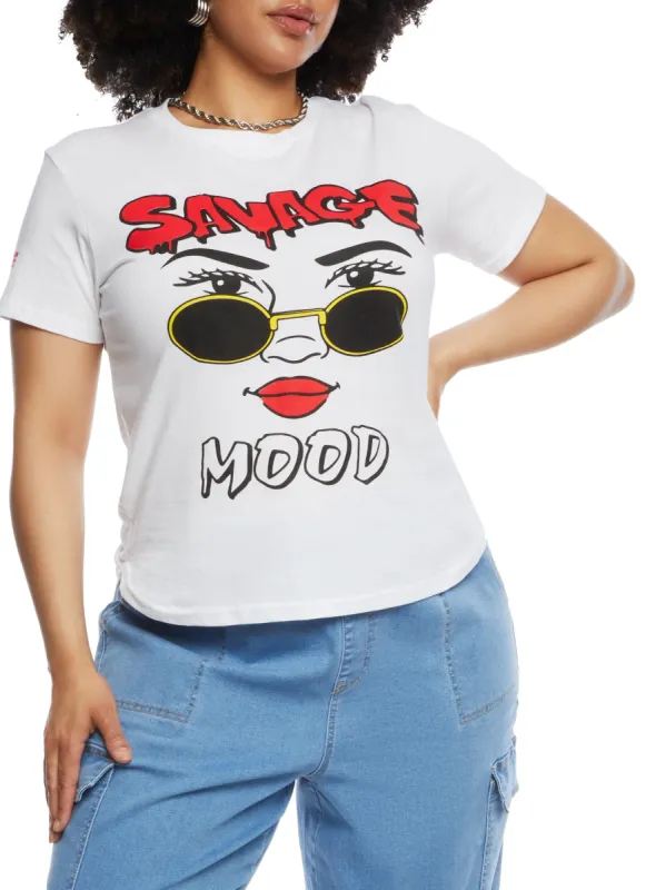 Plus Size High Low Hem Savage Mood Graphic Tee sold by Rainbow