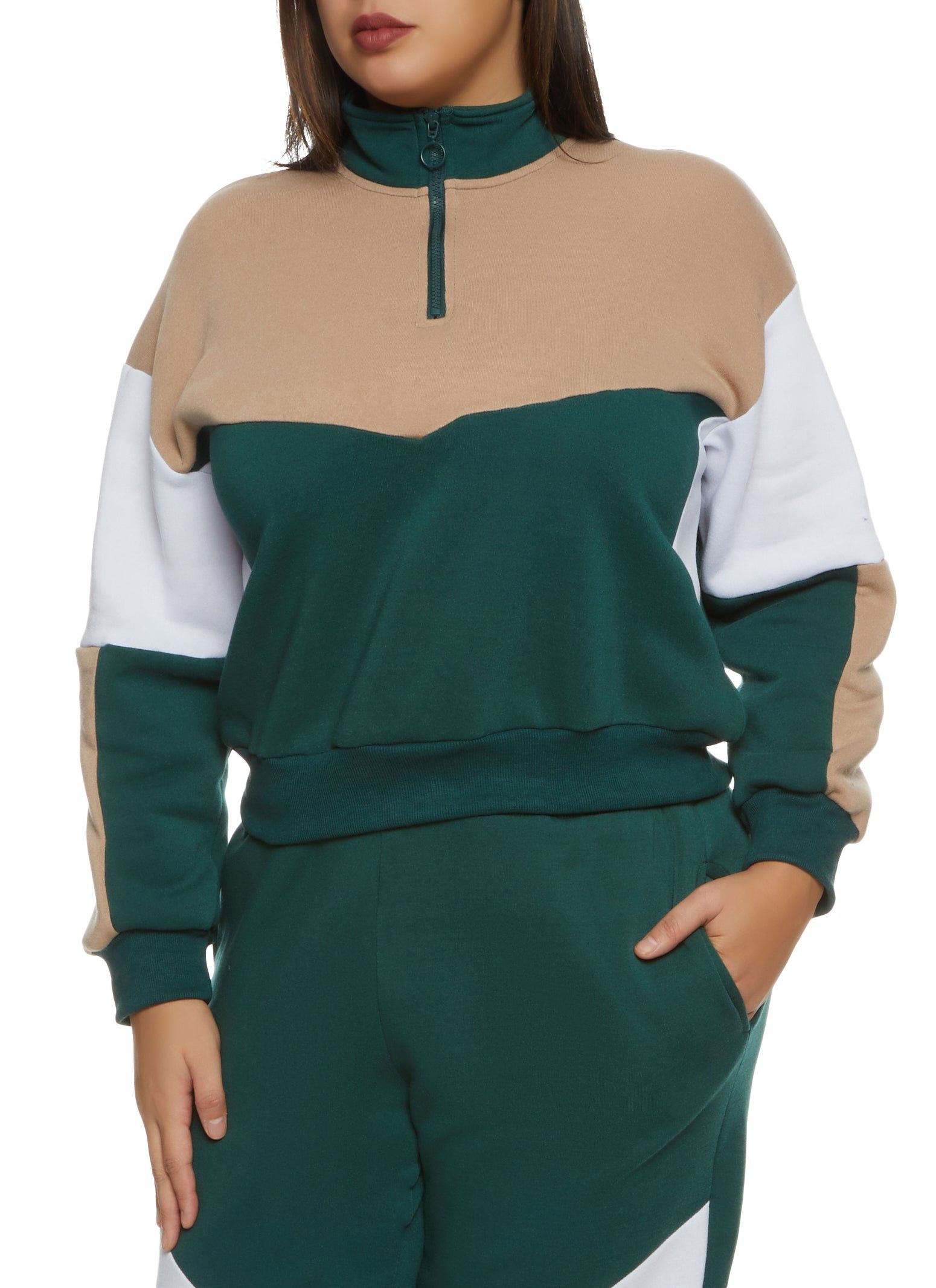Plus Size Color Blocked Zip Neck Sweatshirt sold by Rainbow