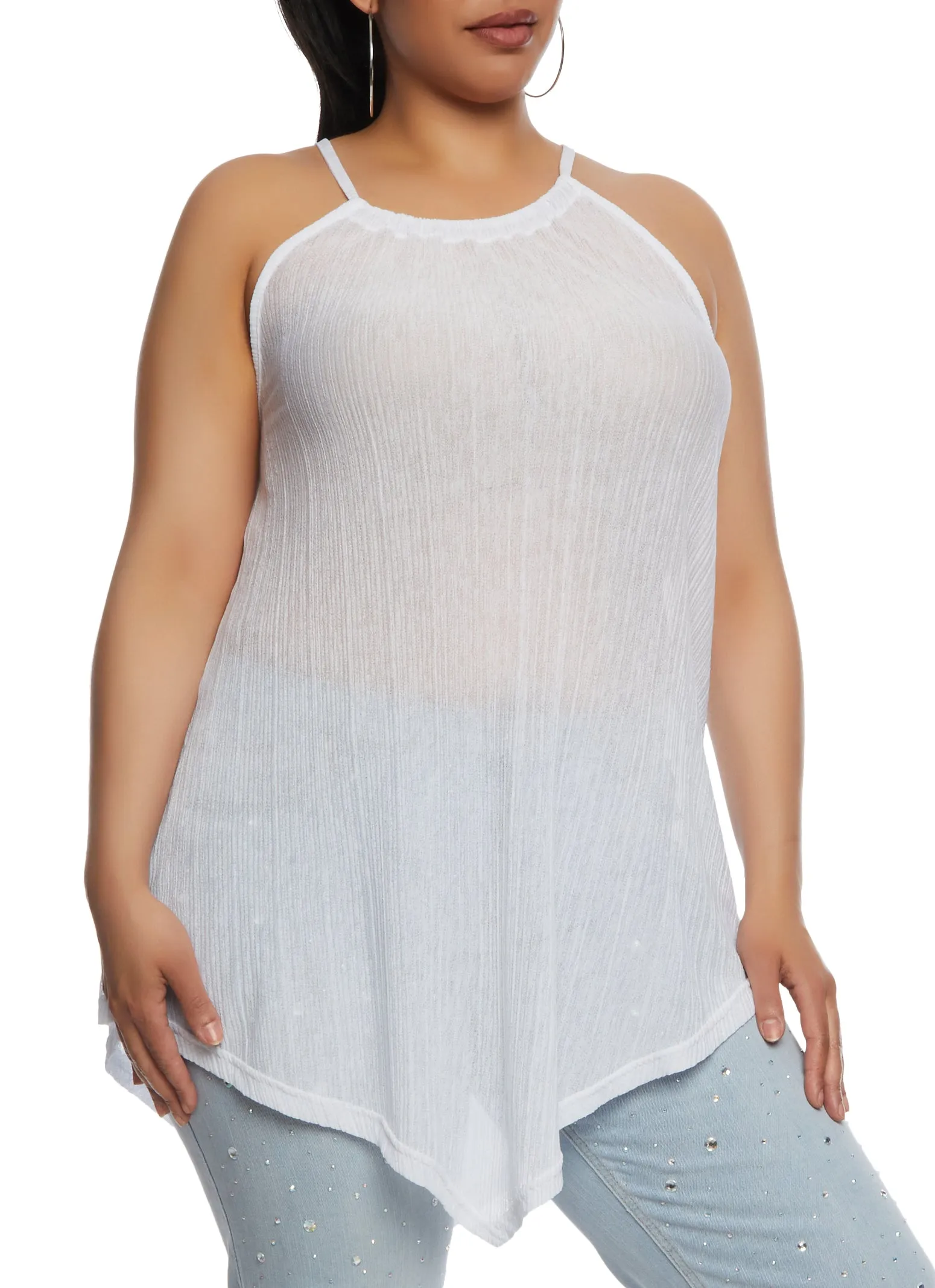 Plus Size Textured Knit High Neck Hanky Hem Top sold by Rainbow product image thumbnail 2