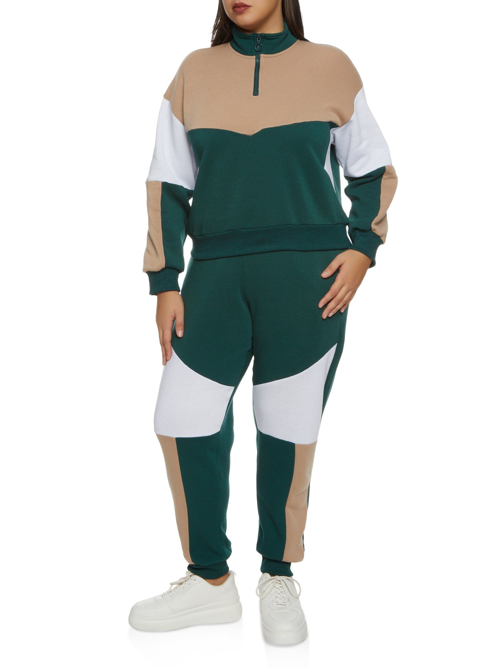 Plus Size Color Blocked Zip Neck Sweatshirt sold by Rainbow product image thumbnail 2