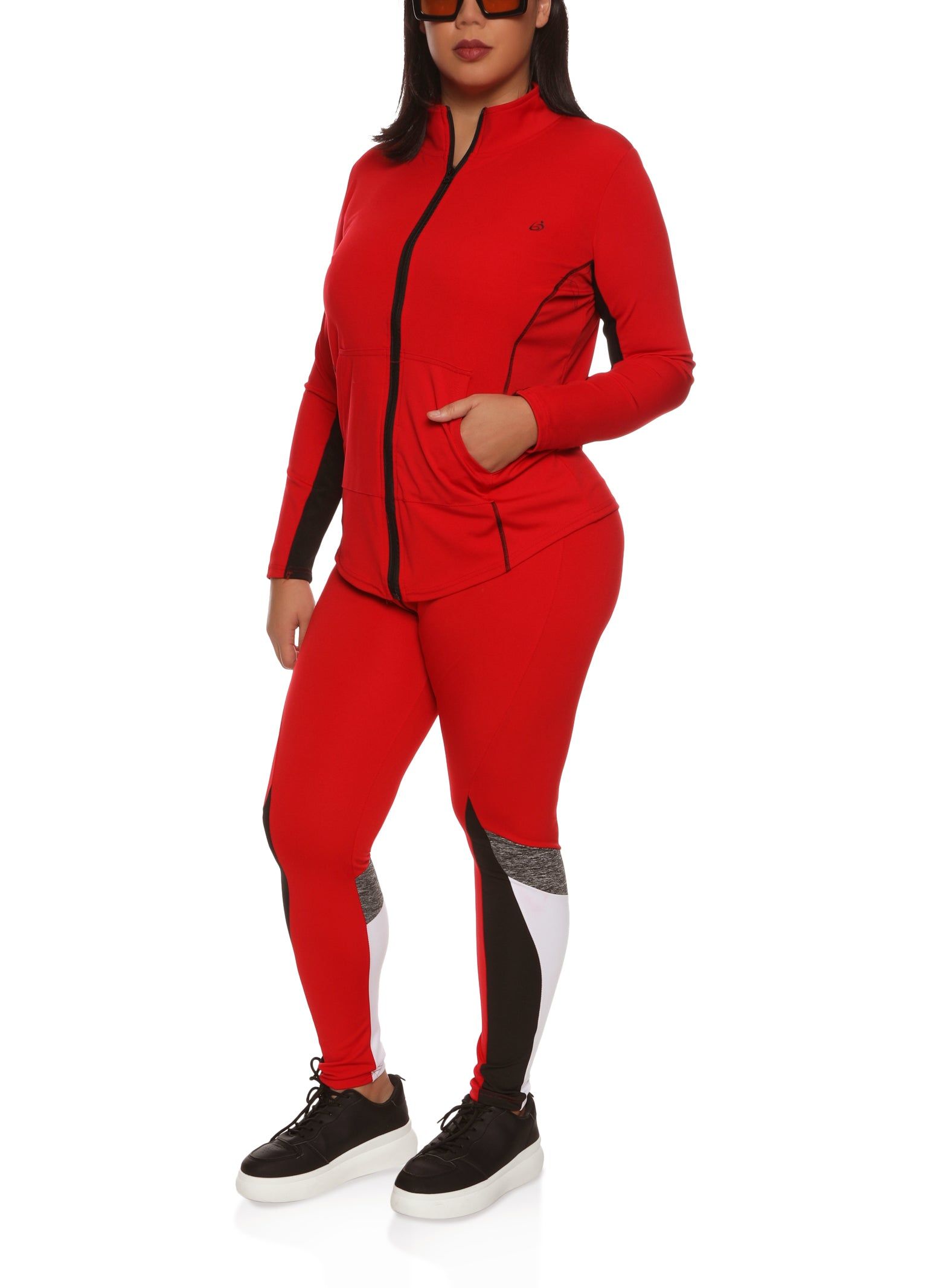 Plus Size Contrast Stitch Zip Front Track Jacket sold by Rainbow product image thumbnail 2