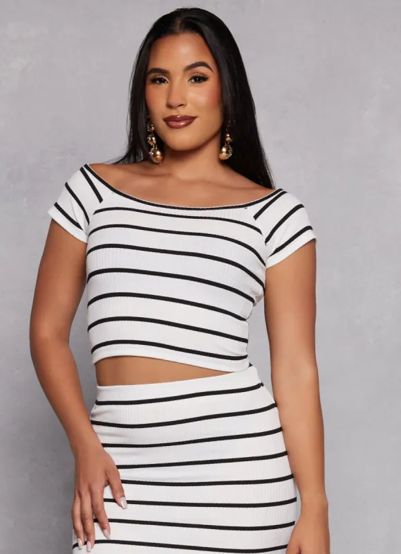 Striped Off the Shoulder Crop Top sold by Rainbow