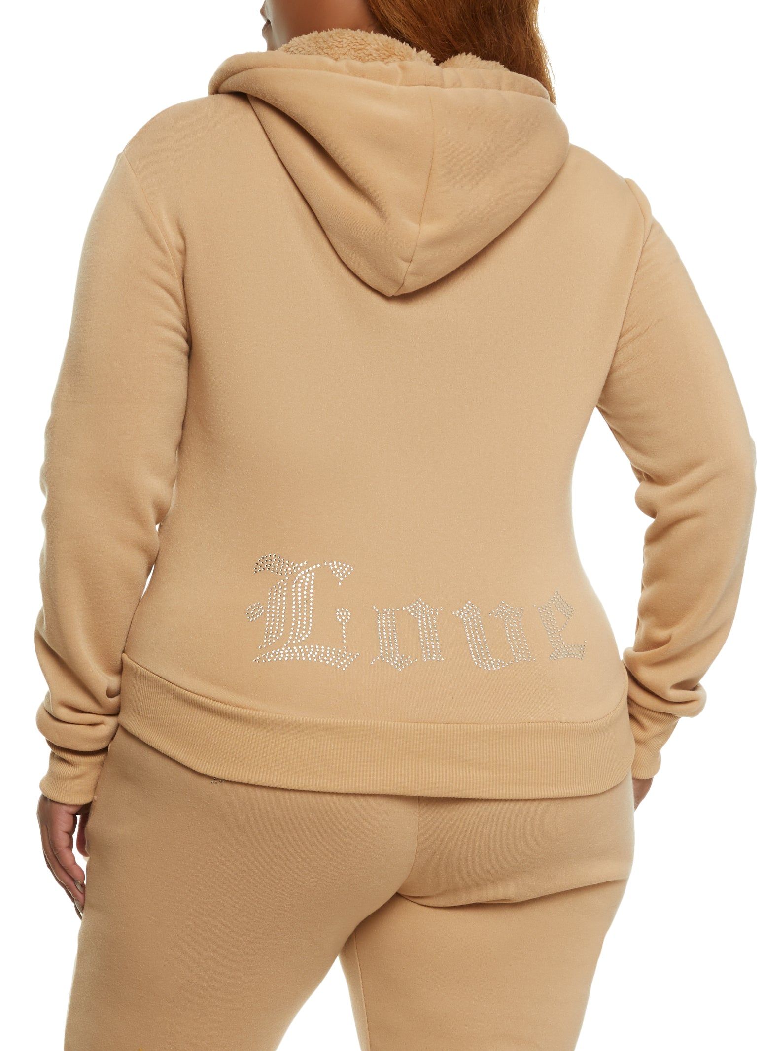 Plus Size Love Rhinestone Zip Front Hoodie sold by Rainbow product image thumbnail 3