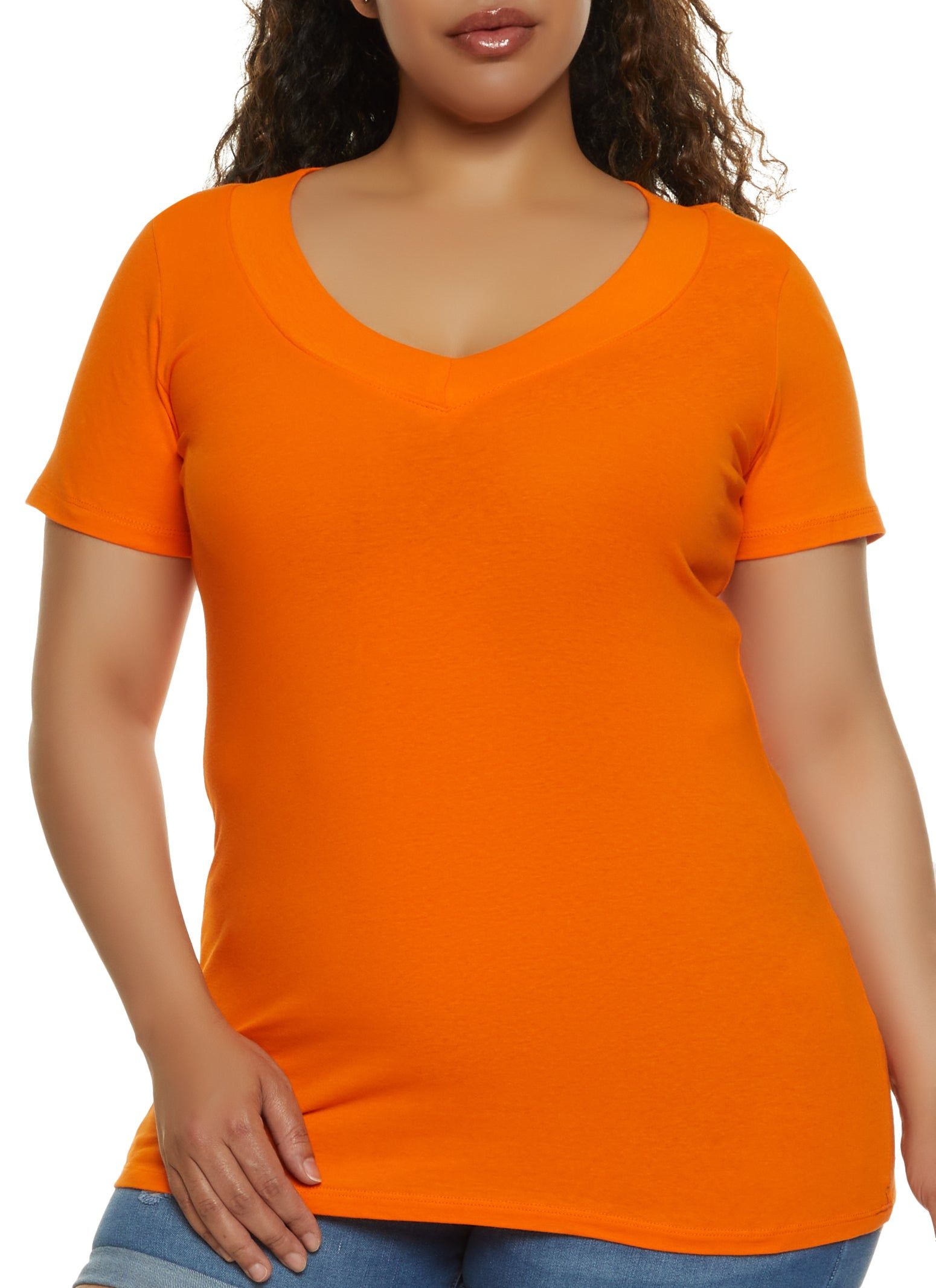Plus Size Basic V Neck Tee sold by Rainbow