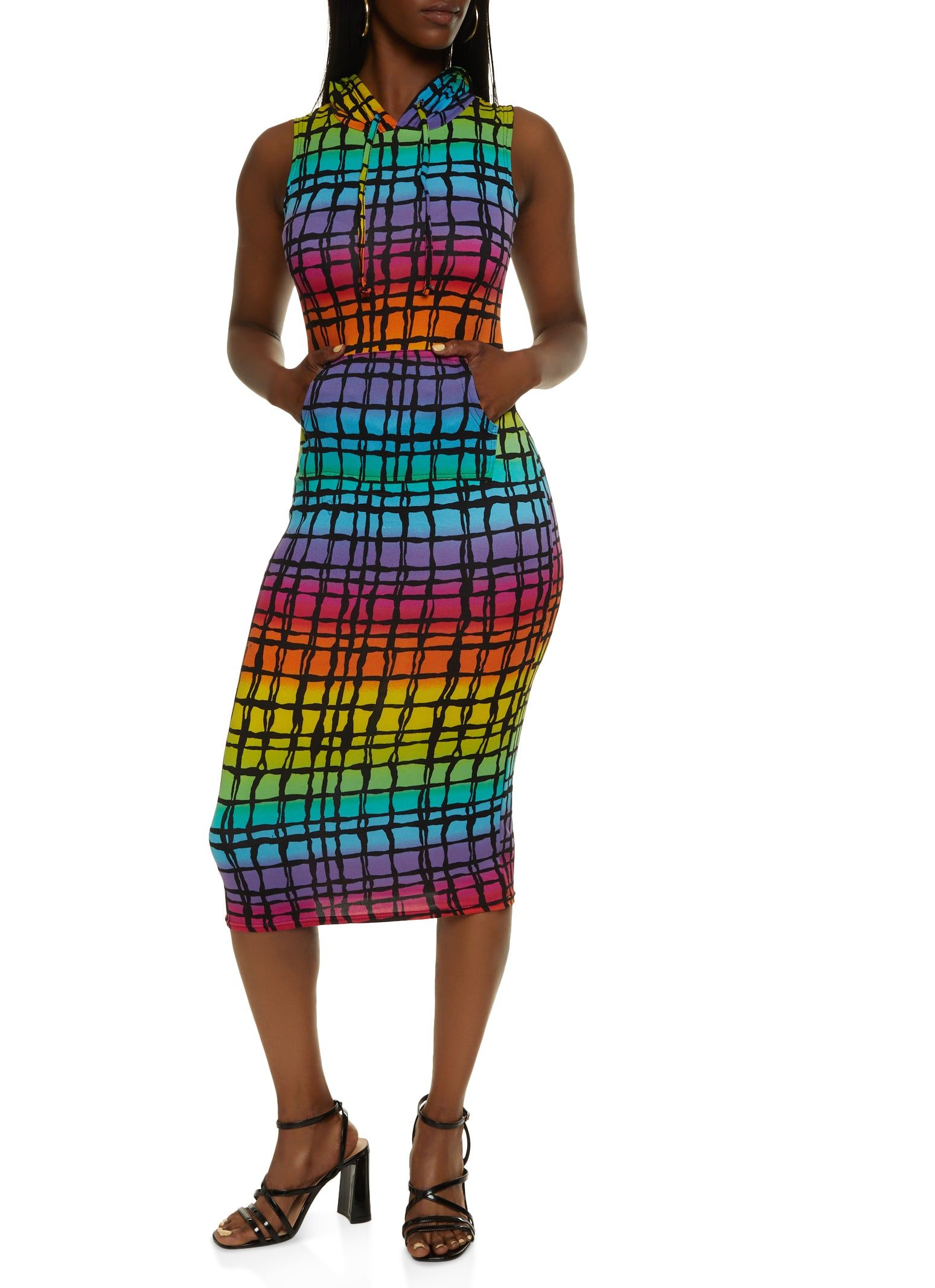 Windowpane Print Sleeveless Hoodie Dress sold by Rainbow