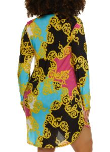 Plus Size Status Print Button Front Shirt Dress sold by Rainbow