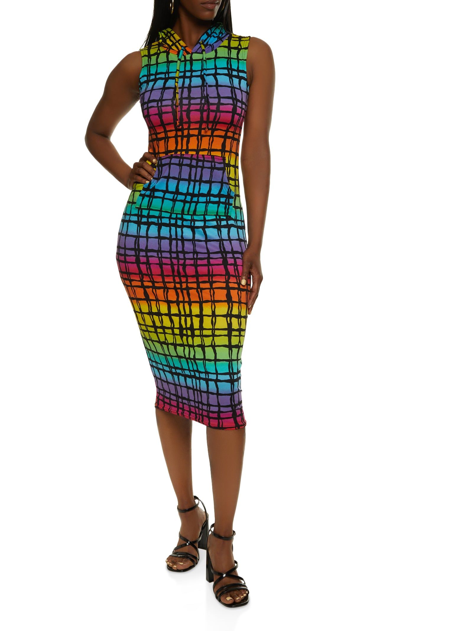 Windowpane Print Sleeveless Hoodie Dress sold by Rainbow product image thumbnail 2