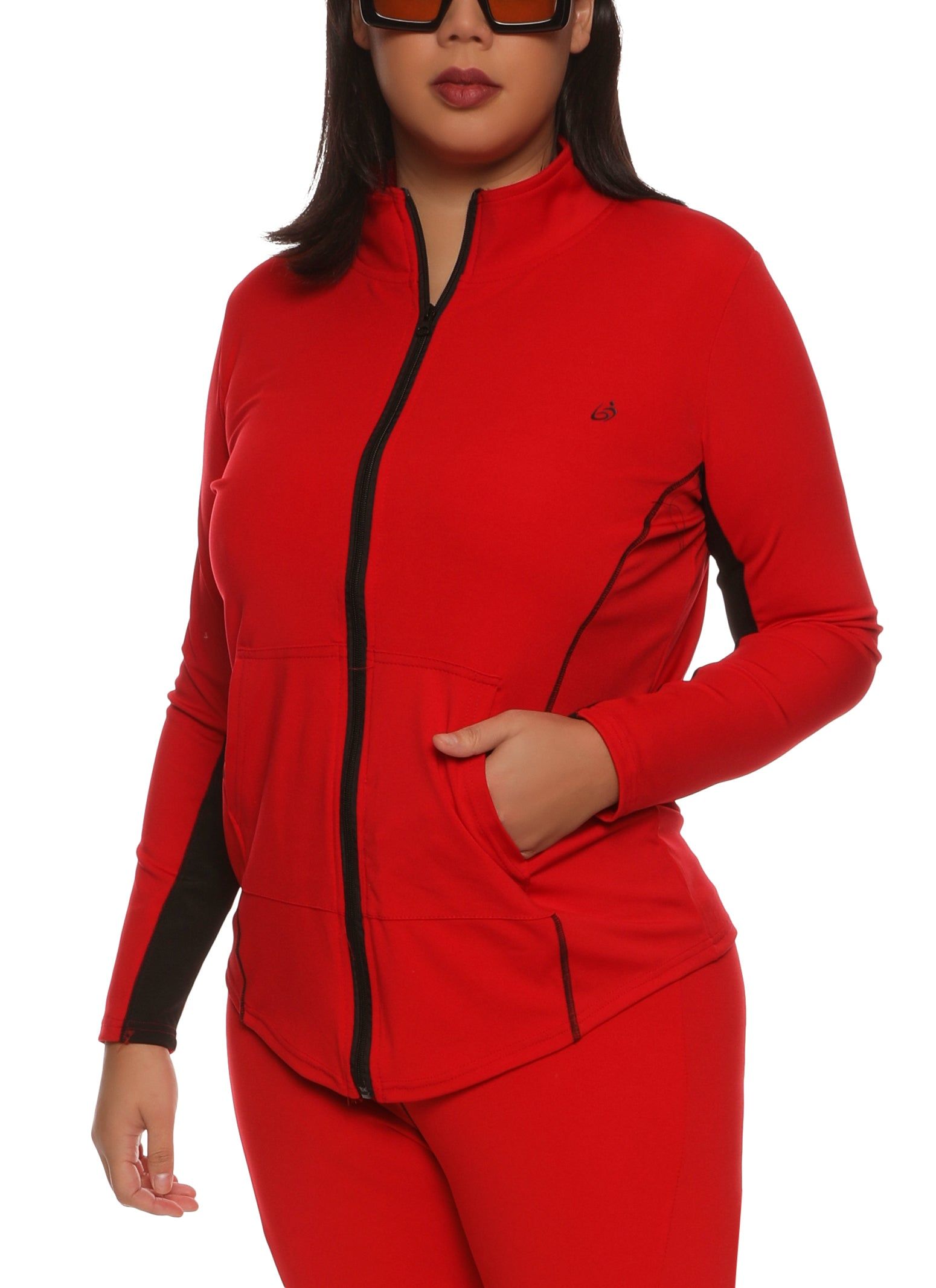 Plus Size Contrast Stitch Zip Front Track Jacket sold by Rainbow